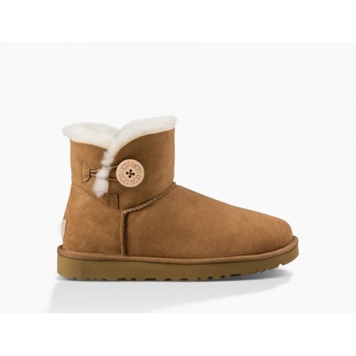 Уги жіночі UGG Australia Mini Bailey Button II Chestnut. Уги жіночі міні з ґудзиком Горіхового кольору.