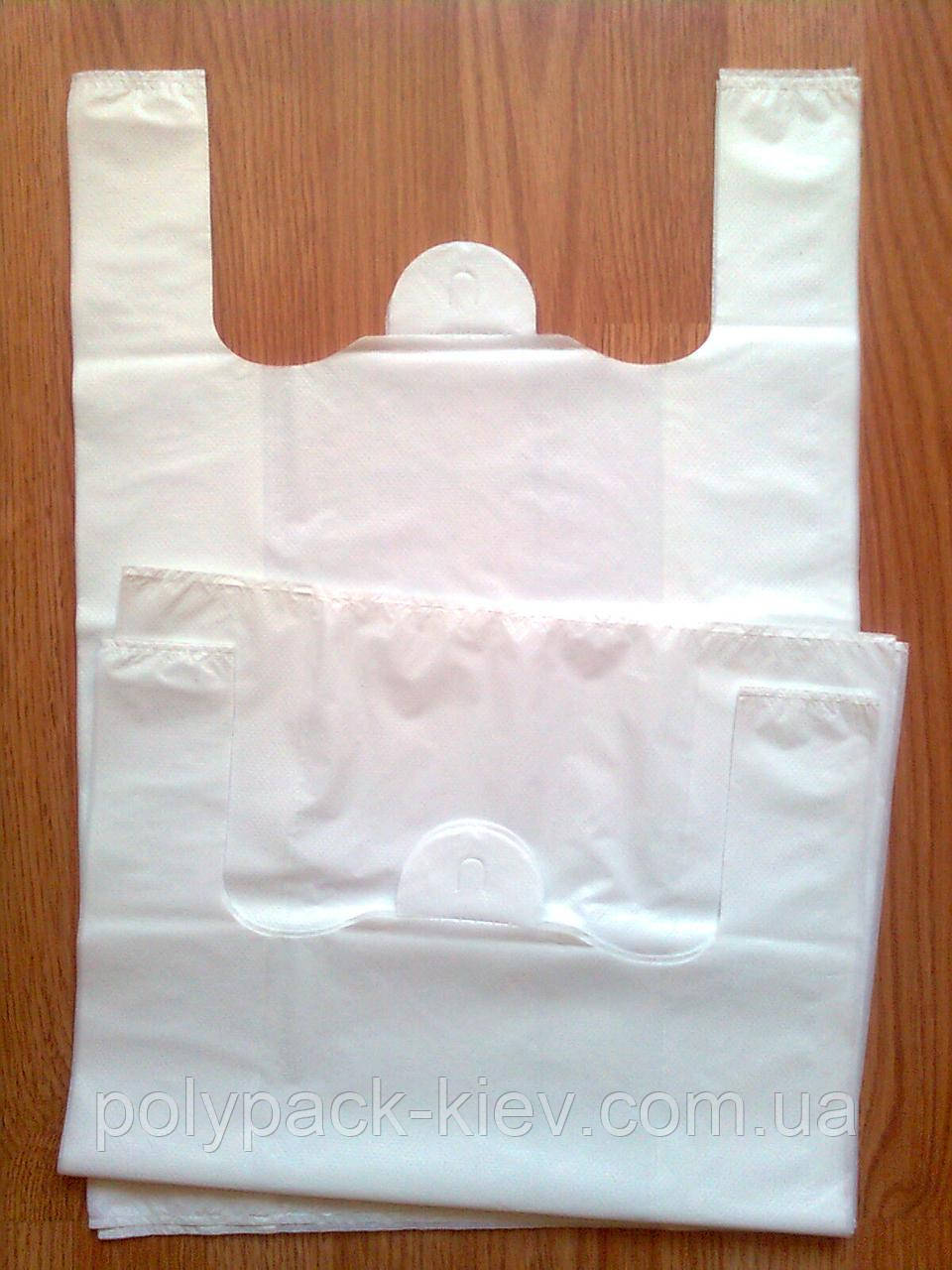 Плотные белые пакеты 38*57 см. 20 кг. без печати, белый пакет майка без логотипа - фото 1 - id-p1042900060