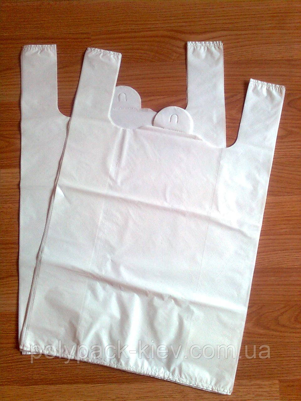 Плотные белые пакеты 38*57 см. 20 кг. без печати, белый пакет майка без логотипа - фото 2 - id-p1042900060