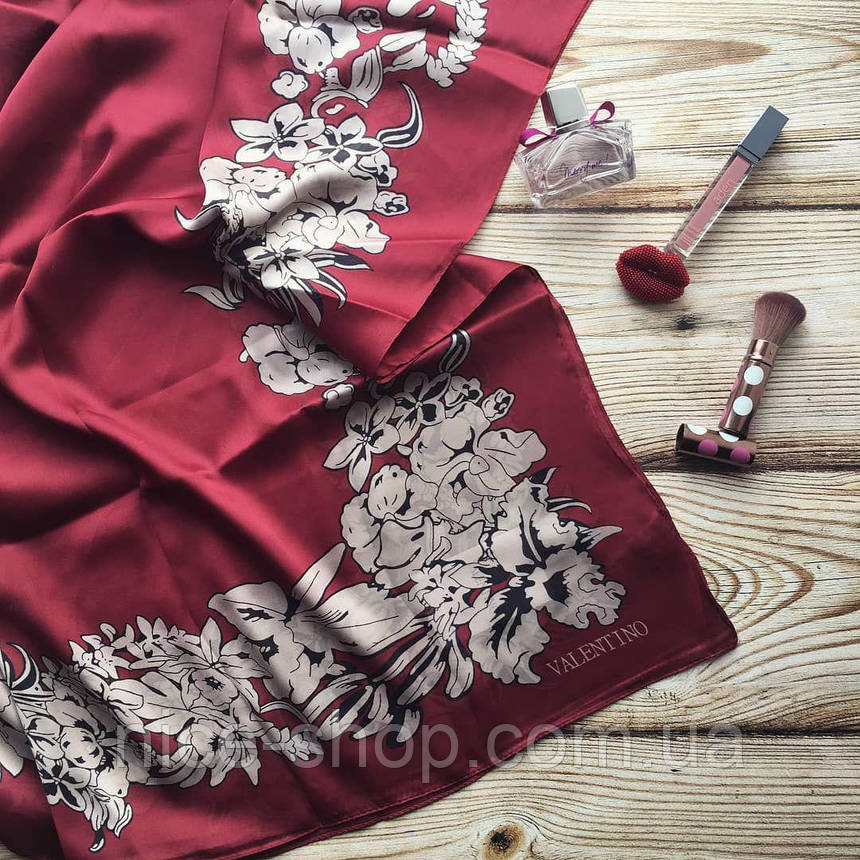 Палантин Valentino, шовк, бордо, фото 1