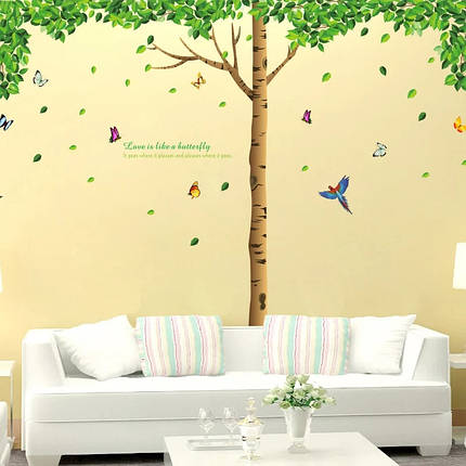 Наклейка на стіну в дитячу кімнату "Велике зелене дерево" 240*310см ( 3листа 60*90см), фото 2