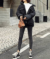 Куртка женская теплая с пояском (черный) S