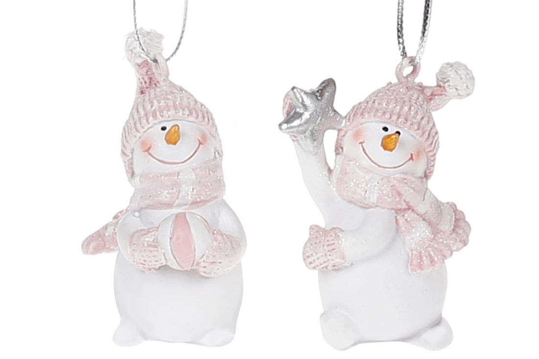 Фігурка підвісна Сніговики, 5 см, 2 різновиди, колір рожевий із білим, фото 1