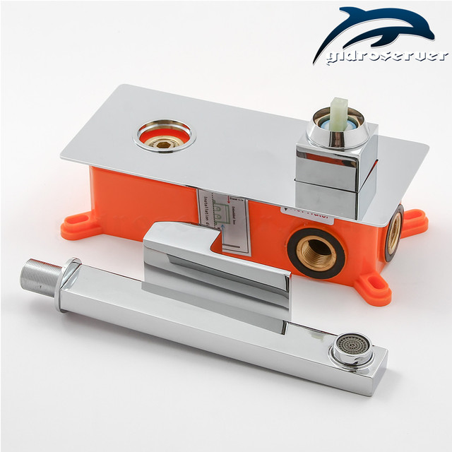 Якісний змішувач прихованого монтажу для умивальника KGR-01 латунний з квадратним дизайном ручки і декоративної накладки.