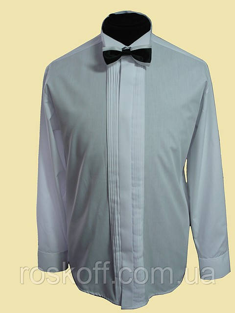 Мужская рубашка под галстук бабочку на запонки белого цвета с манишкой ...