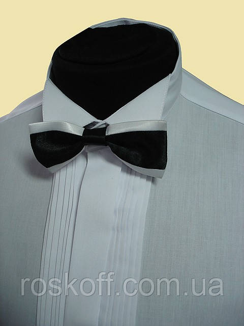 Мужская рубашка под галстук бабочку на запонки белого цвета с манишкой из тонких биз - фото 2 - id-p736528