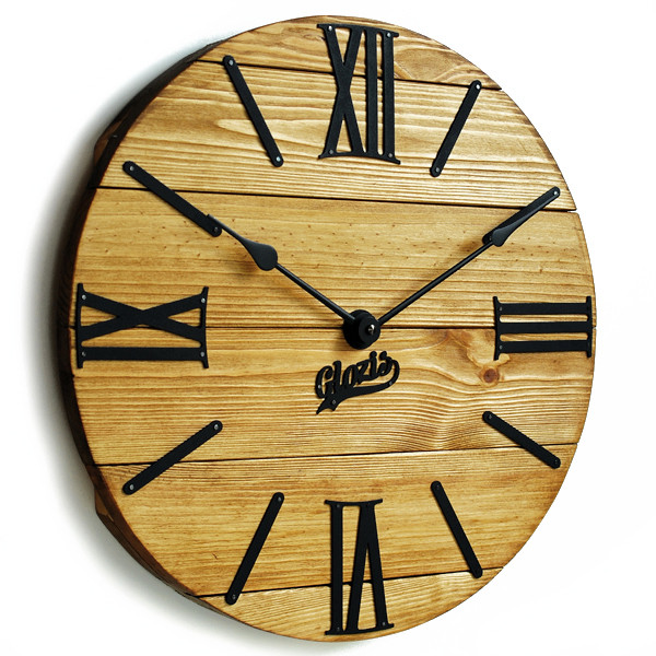 Настінний Годинник Лофт дерев'яний Glozis Nevada Gold (40 см) [Дерево, Метал], фото 1