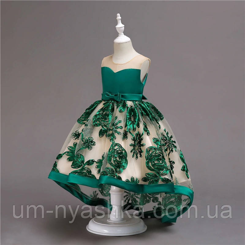 Сукня Ялинка Дитяче ошатне плаття видовжене ззаду Смарагдове на 4-5, 8-10 років