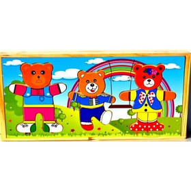 Дерев'яна дошка-вкладиш Сім'я ведмедиків B203 з одягом