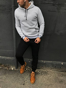 Тепла світло-сіра чоловіча толстовка (худі з капюшоном, кофта, кенгурушка) / ОСЕНЬ-Зима