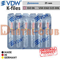K-File VDW стерильні, К файл ВДВ Німеччина (ручний інструмент, у блістері 6шт.) L25mm, ISO №06