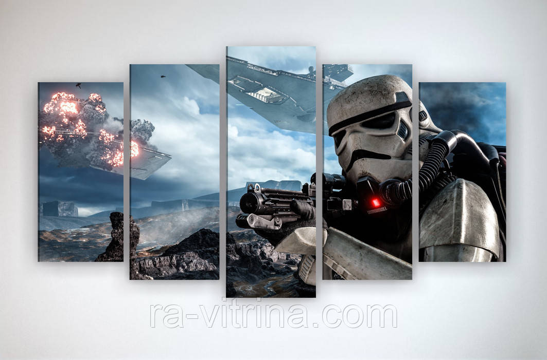 Настінний декор картина модульна на полотні Зоряні війни Star Wars Штурмовики 125х70 з 5 частин