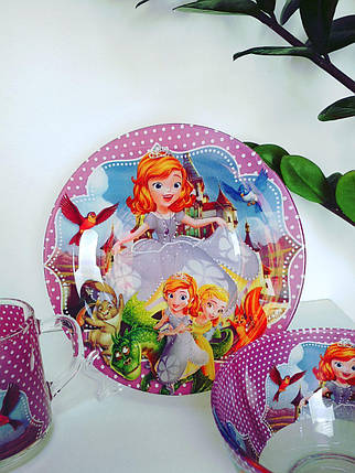 Дитячий набір посуду для дівчаток Принцеса Софія 3 предмета, фото 2