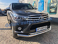 Защита переднего бампера труба двойная Toyota Hilux 2019+ Дуга двойная никель D70-42 Тойота Хайлюкс с 2019