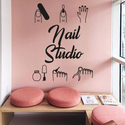 Інтер'єрна наклейка в салон Nail studio (стікери манікюр педикюр нігті для кабінету) матова 700х980 мм