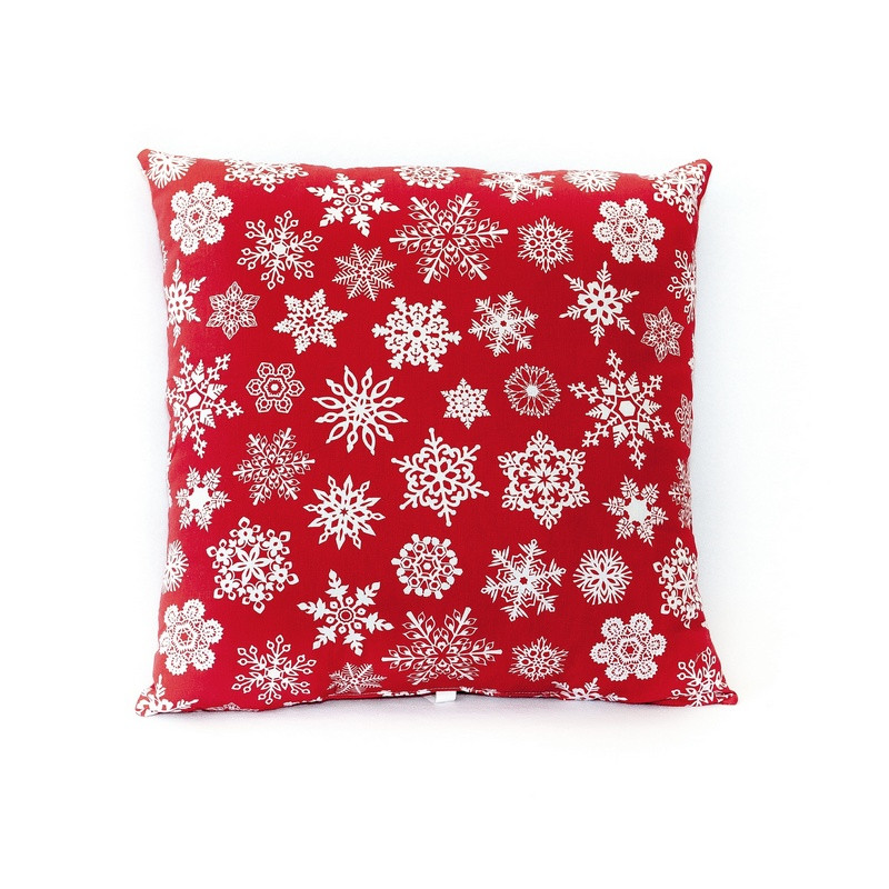 Новорічна подушка декоративна червона в сніжинку 45*45 см, фото 1