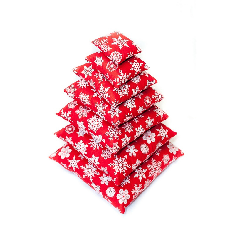 Набір новорічних подушок з 7 шт Червоні в сніжинку, фото 1