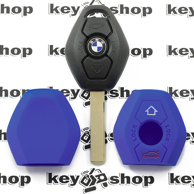 Чехол (синий, силиконовый) для авто ключа BMW (БМВ) 3 кнопки - фото 1 - id-p436912784