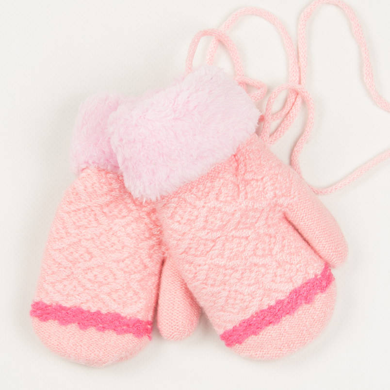 Дитячі рукавиці з хутряною підкладкою для дівчаток на 2-3 роки - 19-7-65 - Рожевий, фото 1