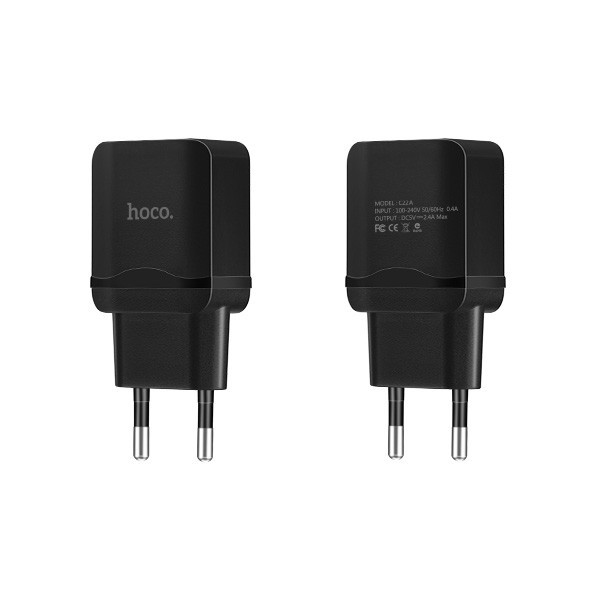 Мережевий зарядний пристрій Hoco C22A (2.4A) black