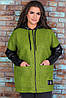 Утеплена жіноча куртка з пальтової тканини (Букле) і вставок їхньої екошкіри, вільний крій, фото 8
