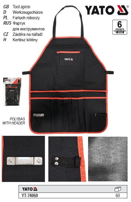 Фартух робочий YATO з поліестеру, 6 кишень, 690 х 560 мм