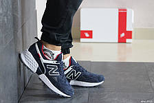 Чоловічі кросівки New Balance 574 замшеві,темно сині з білим, фото 2