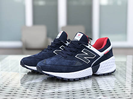 Чоловічі кросівки New Balance 574 замшеві,темно сині з білим, фото 2