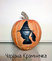 Керамічна гарбуз на Хелловін полістоун Відьмочка Halloween декор Відьма