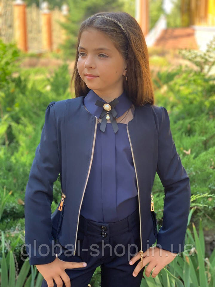 Піджак для дівчинки, 2 кольори: чорний і синій,122;128;134;140;146;152 см, код 0696