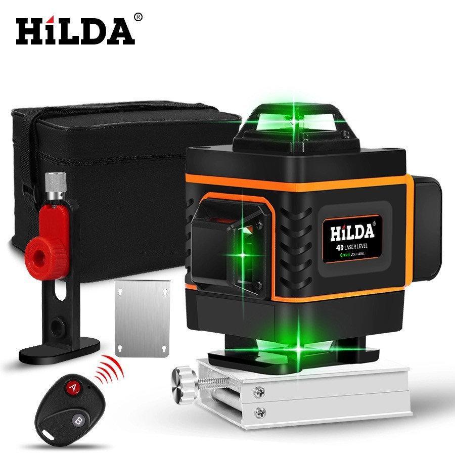 4D Лазерний рівень Hilda 4D 16 ліній ➜ ПУЛЬТ ➜ Зелені промені ➜ ГАРАНТІЯ: 1 рік