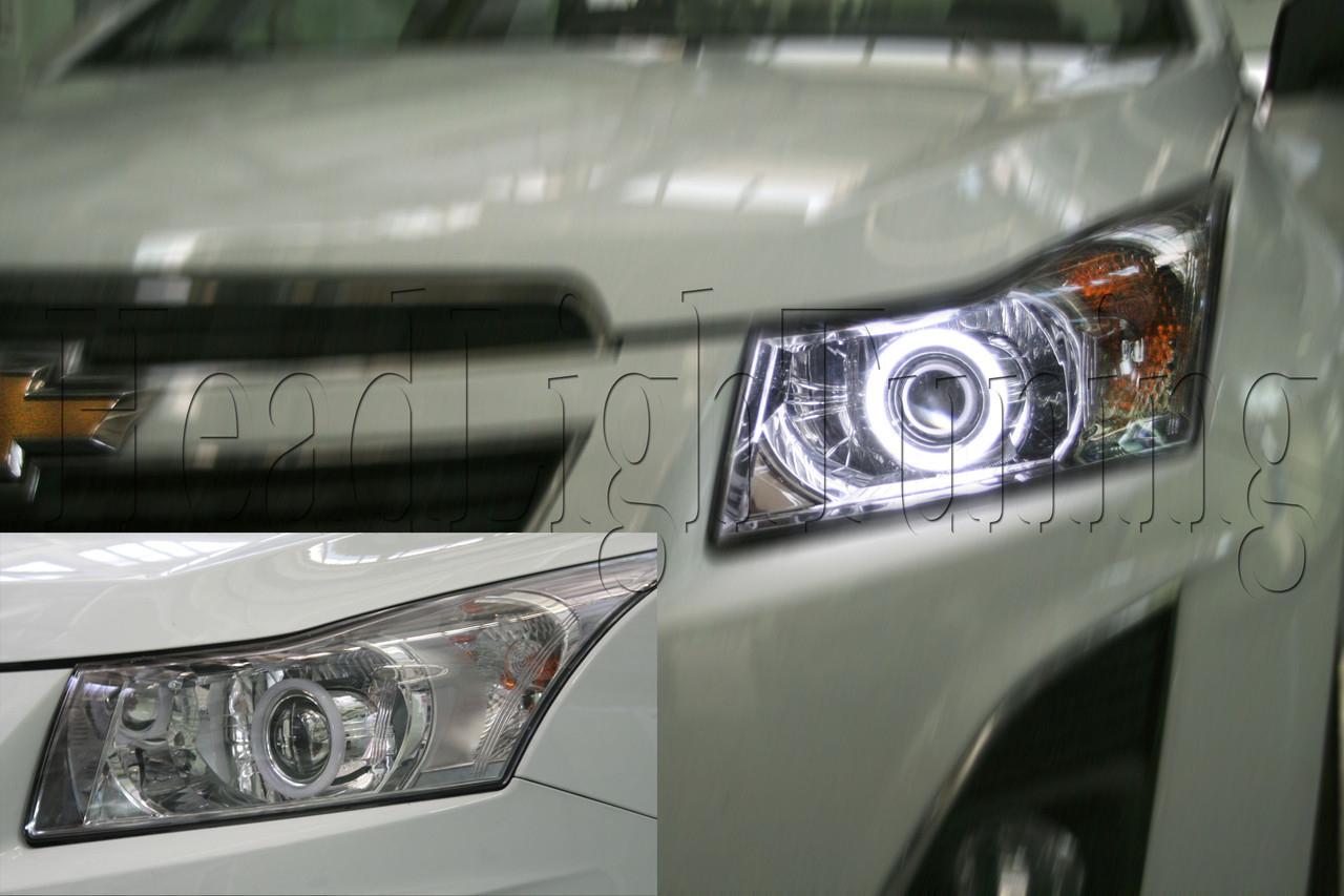 Chevrolet CRUZE — встановлення бікононових лінз Moonlight G6/Q5 3,0" дюйма D2S H4 і LED "ангельних очей"