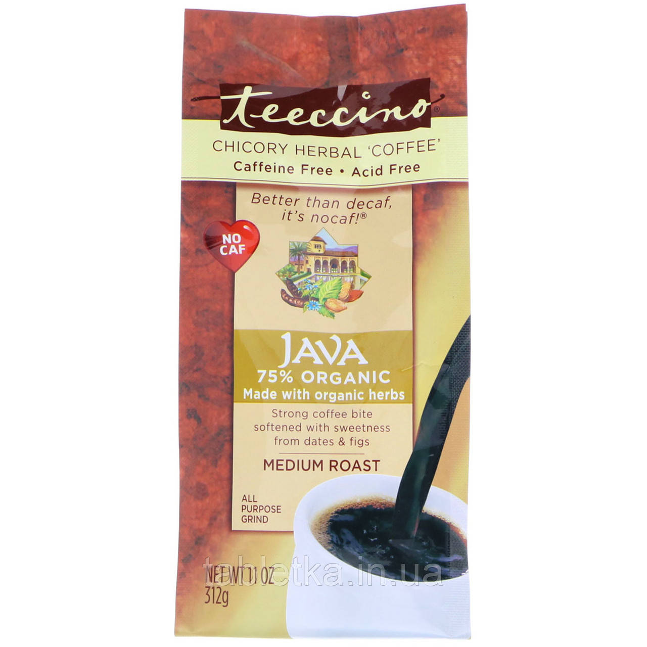Teeccino, Трав'яний кава з цикорію Ява, середньої обжарювання, без кофеїну, 11 унцій (312 г) Київ