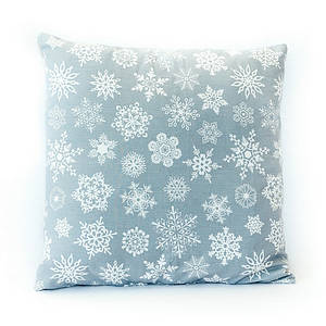 Новорічна подушка декоративна Сіра в сніжинку 45*45 см подушка на диван