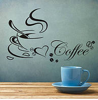 Интерьерная виниловая наклейка Кофе чашка надпись (58х30см)