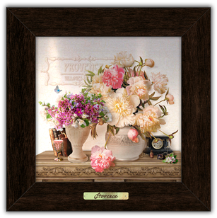 Декоративна картина з металу та натурального дерева  Букет піон пркм05к10х10 Тур-Колекшн