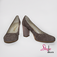 Туфлі човники жіночі із замшевої шкіри бежевого кольору з орнаментом на підборах 8 см"Style Shoes", фото 5