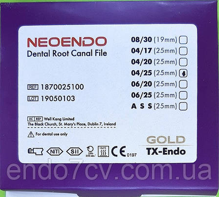 Протейпер TX-Endo Gold 25/04 25 мм (6 psc.) NEOENDO (Протейпер машинний золотий (6 ШТ.) НЕОЭНДО ), фото 2