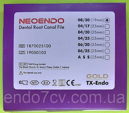 Протейпер TX-Endo Gold 30/08 19 мм (6 psc.) NEOENDO (Протейпер машинний золотий устівик (6 ШТ.) НЕОЭНДО ), фото 2