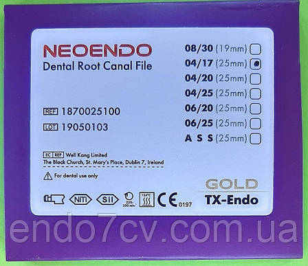 Пасфал TX-Endo Gold 17/04 25 мм (6 psc.) NEOENDO (Пасфайл машинний золотий (6 ШТ.) НЕОЭНДО ), фото 2