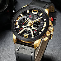 Мужские кварцевые часы Curren, оригинальные наручные часы с кожаным ремешком, часы с секундомером, черные часы