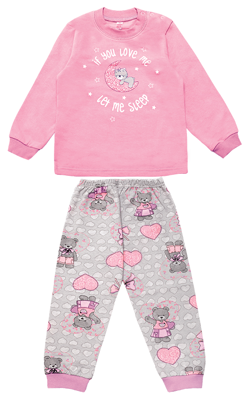 Піжама дитяча тепла для дівчинки з ведмедиками GABBI PGD-19-5 Рожевий на зріст  80 (11880)
