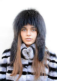 Жіноча зимова хутряна шапка "Жмутик-вушка" (Перука) Темний Ірис