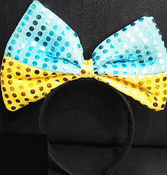 Обруч бант із блискітками синьо-жовтий