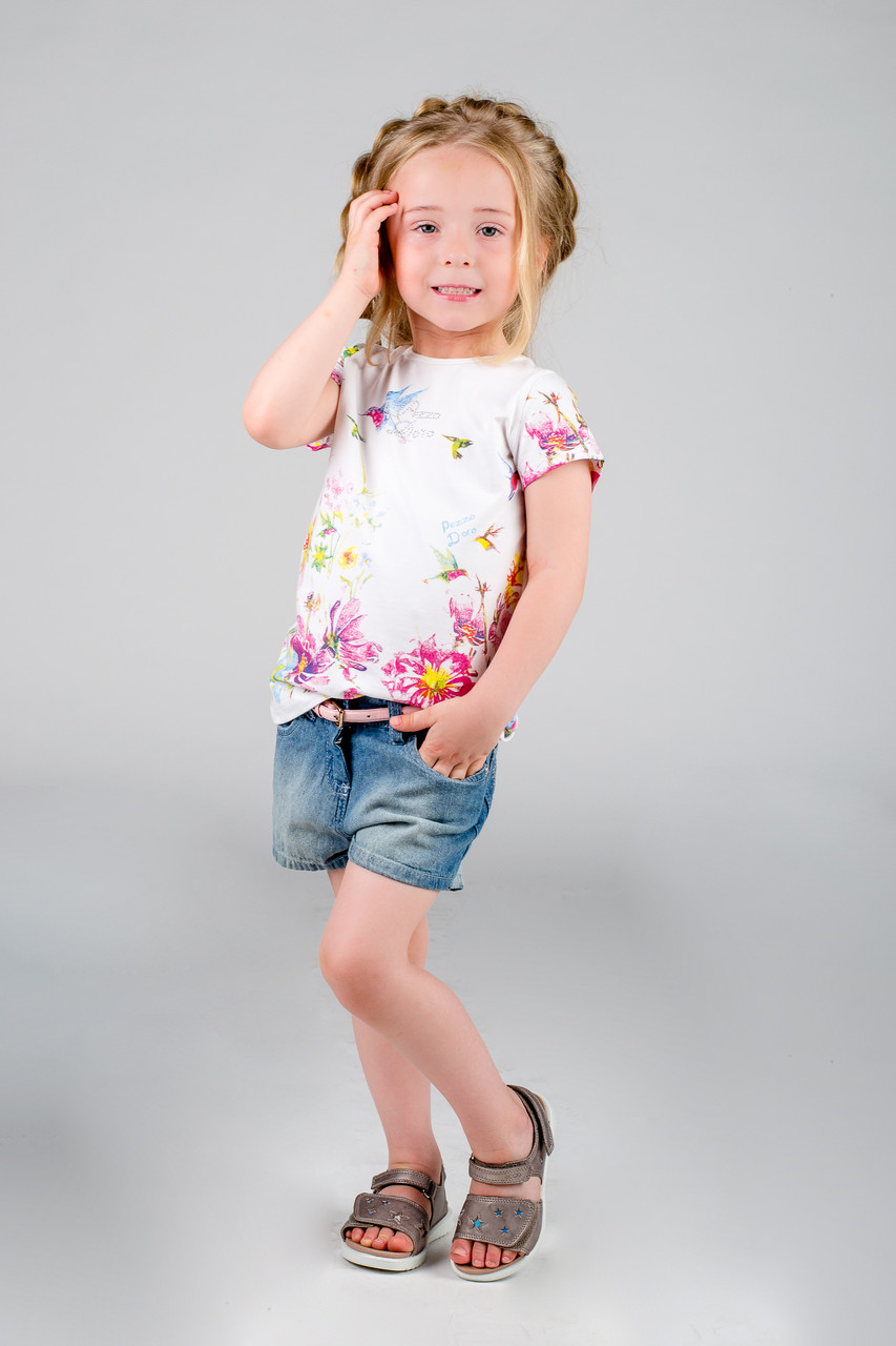 Сучасна дитяча футболка для дівчинки з малюнком колібрі 0-2 Pezzo D'oro Італія M53014 Білий