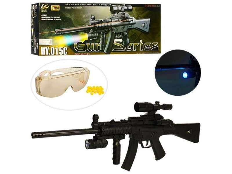 Іграшковий пневматичний автомат М16 з кульками, оптичний приціл, лазер, ліхтарик, окуляри для захисту очей