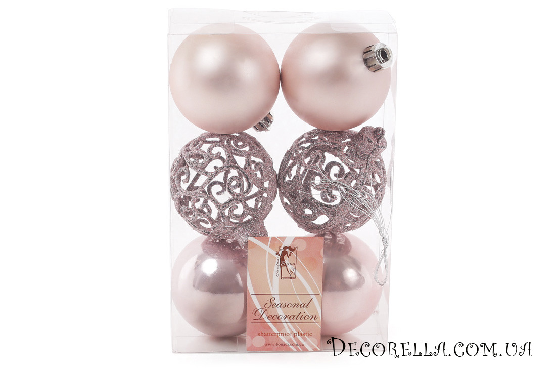 Набір ялинкових кульок рожевий, 6см, 6 шт, фото 1