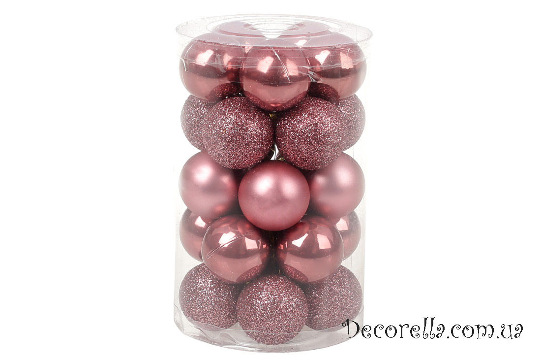 Набір ялинкових кульок рожевий оксамит, 3см, 25 шт, фото 1