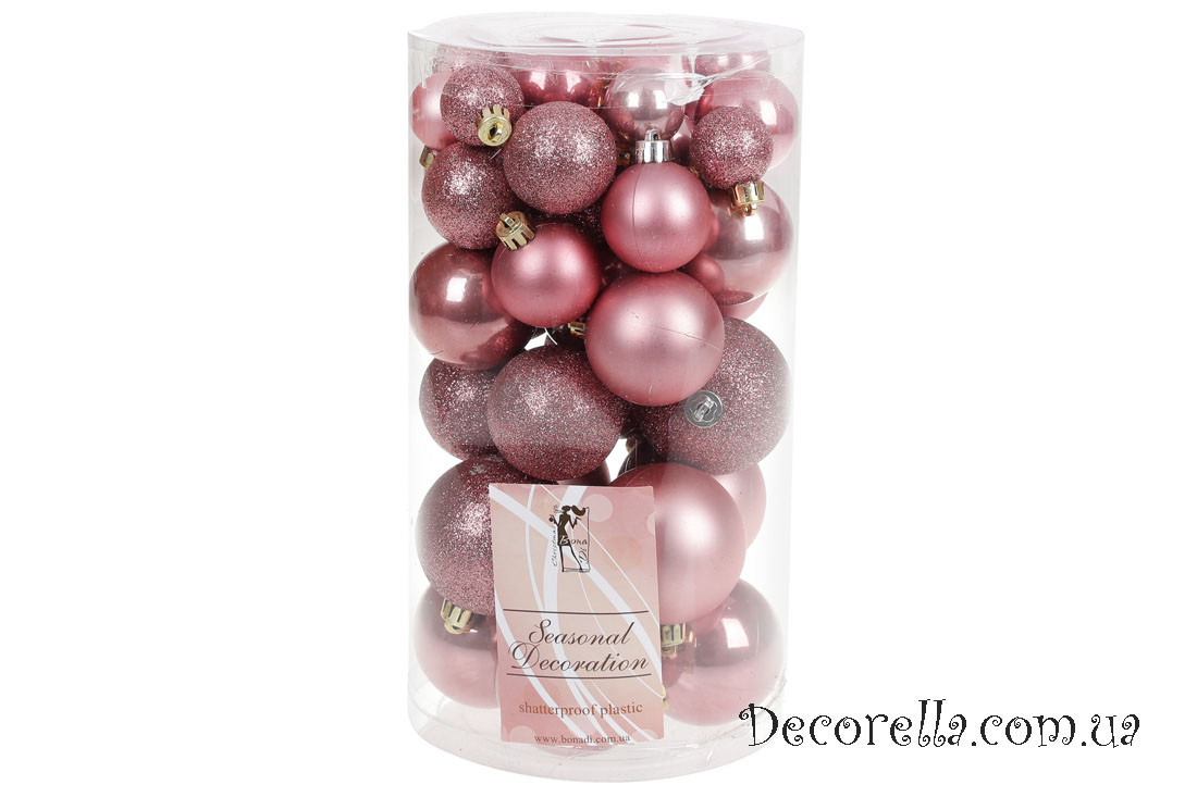Набір ялинкових кульок рожевий оксамит, 3см, 4см, 5см, 6см (40 шт), фото 1
