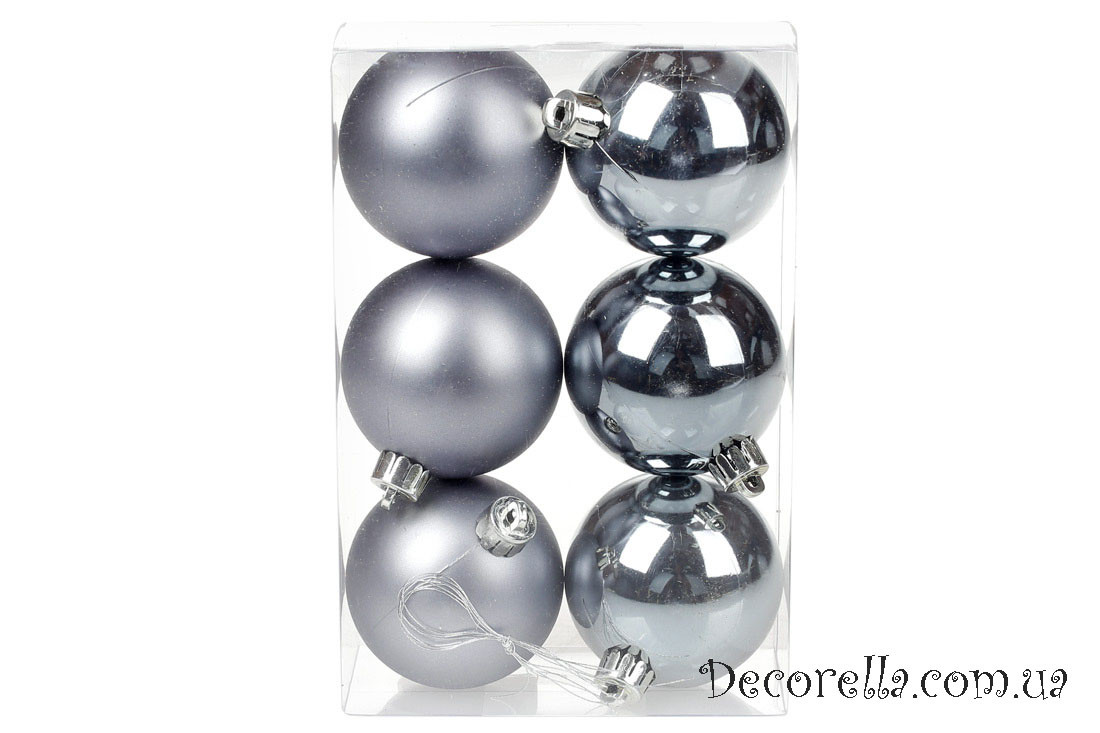 Набір ялинкових кульок сталевий, 6см, 6 шт, фото 1